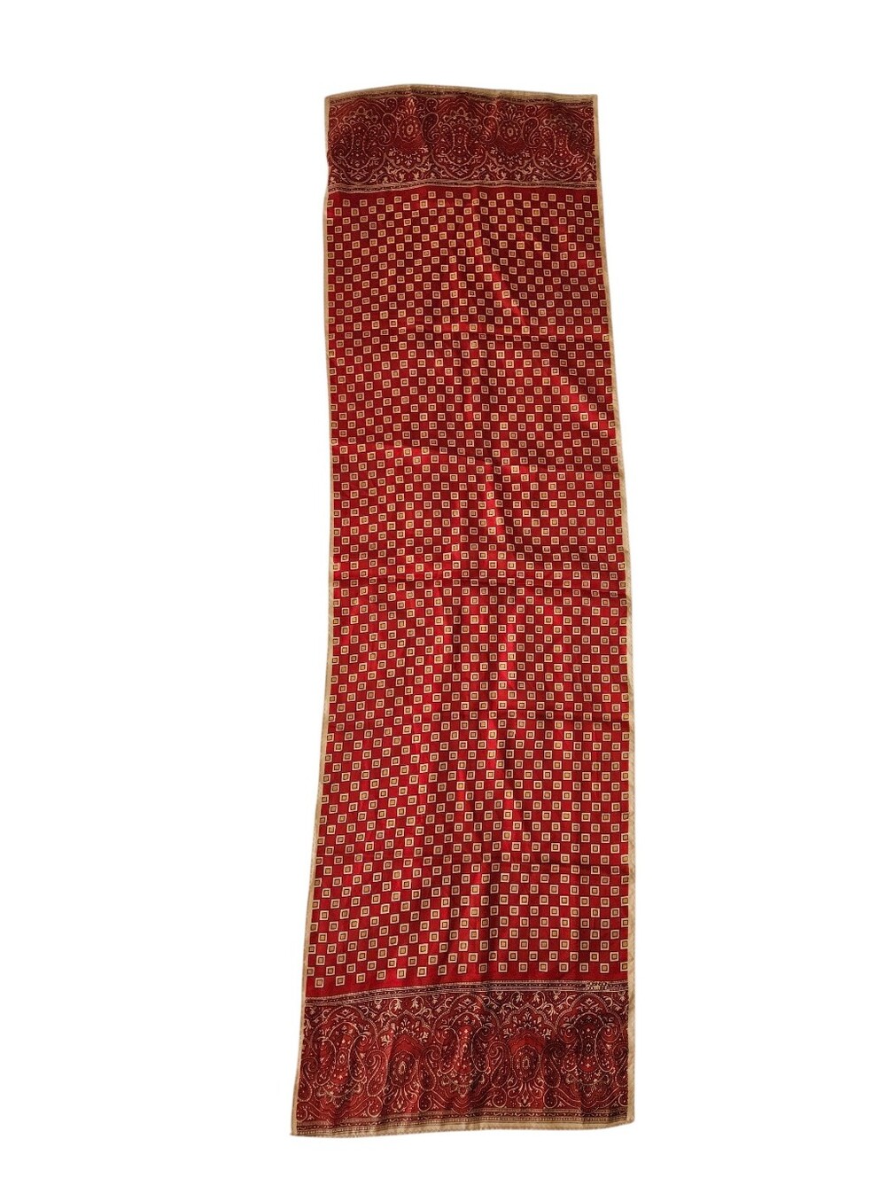 VTG ROBINSON & GOLLUBER Red Geometric Micro Diamond Paisley Border Scarf | SZ 35